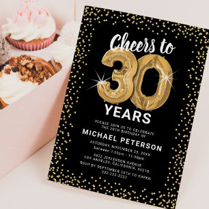 Invitation avec ballons dorés pour 30e anniversair