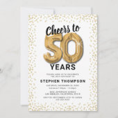 Invitation avec ballons dorés pour 50e anniversair (Devant)
