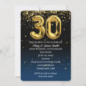 Invitation avec ballons en or et confettis pour 30 (Devant)