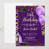 Invitation avec ballons violets et champagne (Devant / Derrière)