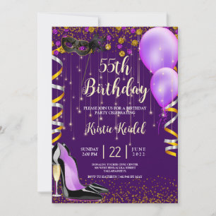 Invitation avec ballons violets et champagne