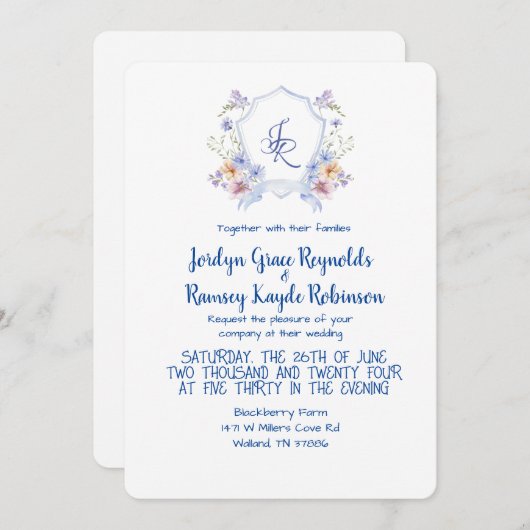 Invitation avec blason de mariage (Devant / Derrière)