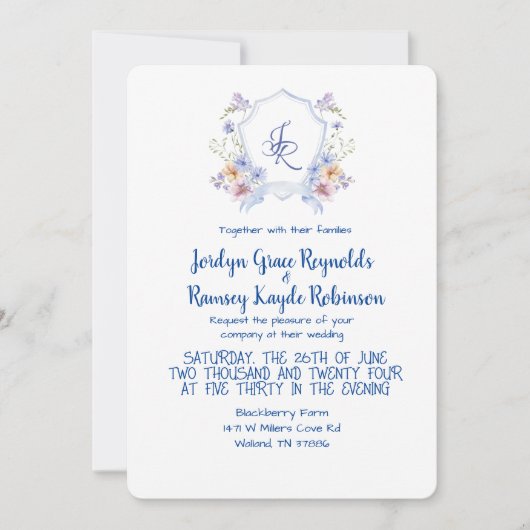 Invitation avec blason de mariage (Devant)