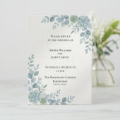 Invitation avec bordure latérale botanique bleue (Debout devant)