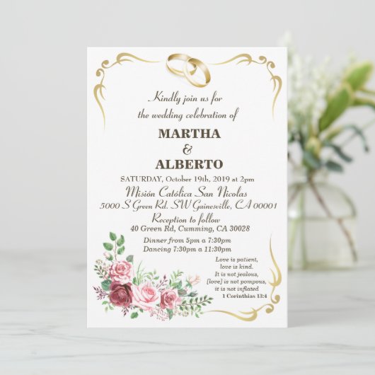 Invitation avec cadre doré moderne et floral borde (Debout devant)