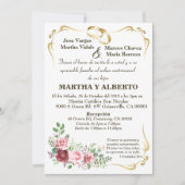 Invitation avec cadre doré moderne et floral burgu (Devant)