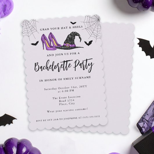 Invitation Avec Casquette Et Talons Violet Halloween Bachelor