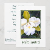 Invitation avec Cattleya Orchidées Vertes et Blanc (Devant / Derrière)