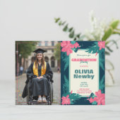 Invitation 🎓Avec code QR Fleur Tropicale Photo (Debout devant)