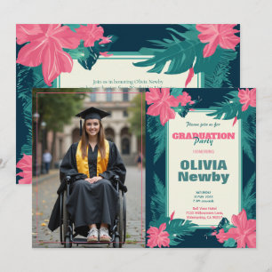 Invitation 🎓Avec code QR Fleur Tropicale Photo