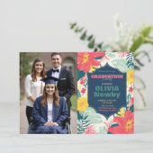 Invitation 🎓Avec code QR Fleur tropicale Photo (Debout devant)