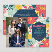 Invitation 🎓Avec code QR Fleur tropicale Photo (Devant / Derrière)