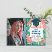 Invitation 🎓Avec code QR Fleur tropicale Photo unique (Debout devant)