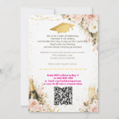 Invitation 🎓Avec code QR Rose et Florale Célébration Diplômé (Dos)
