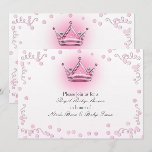 Invitation avec confettis de fête Couronne Rose et (Devant / Derrière)
