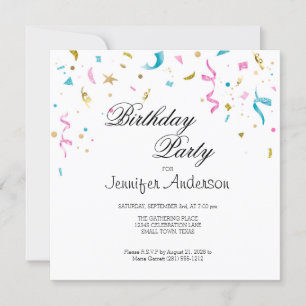 Invitation avec confettis pailletés rose et aqua