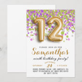 Invitation avec confettis pour 12ème anniversaire (Devant / Derrière)