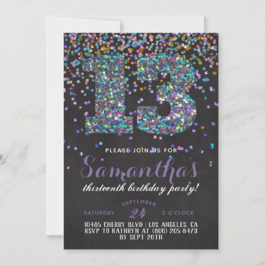 Invitation avec confettis pour 13e anniversaire (Devant)