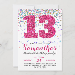 Invitation avec confettis pour 13e anniversaire