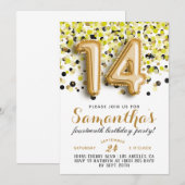 Invitation avec confettis pour 14e anniversaire (Devant / Derrière)