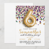 Invitation avec confettis pour 6ème anniversaire (Devant / Derrière)