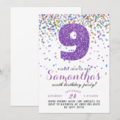 Invitation avec confettis pour 9e anniversaire (Devant / Derrière)