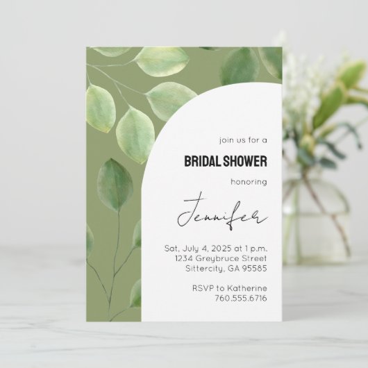 Invitation avec de belles feuilles d'eucalyptus ve (Debout devant)