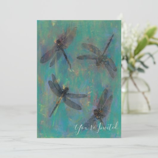 Invitation avec des libellules dans le bleu et le (Debout devant)