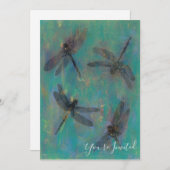 Invitation avec des libellules dans le bleu et le (Devant / Derrière)