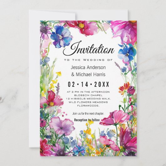 Invitation Avec du texte joli à l'arrière Meadow Blooms (Devant)