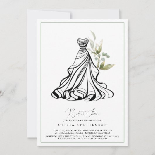 Invitation avec feuillage d'eucalyptus et robe de (Devant)