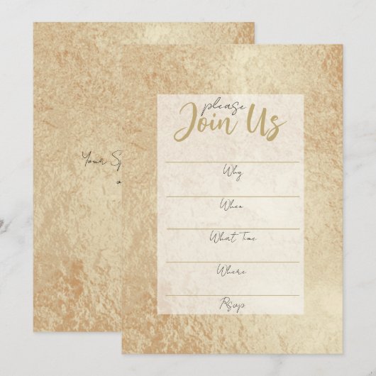 Invitation avec feuille d'or à compléter (Devant / Derrière)