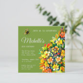 Invitation avec fleurs heureuses et abeille (Debout devant)