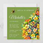 Invitation avec fleurs joyeuses et abeille (Devant)