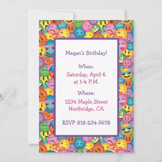 Invitation avec impression d'emoji mignon (Devant)