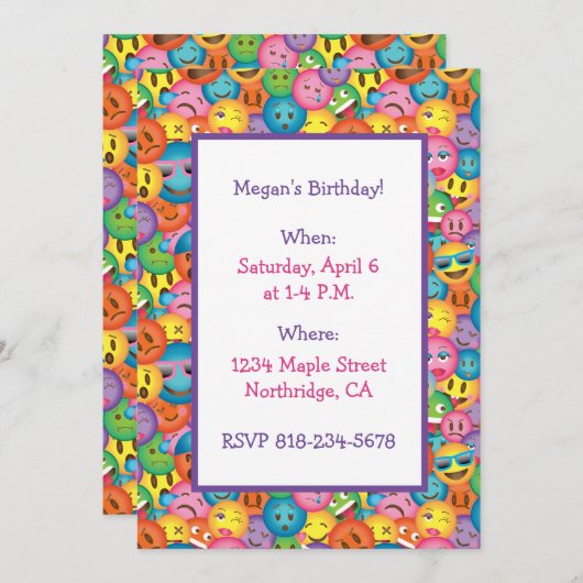 Invitation avec impression d'emoji mignon (Devant / Derrière)