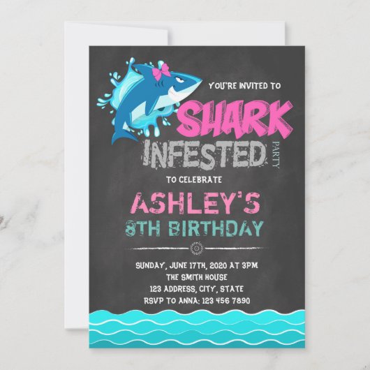 Invitation avec le mot carte d'ardoise requin (Devant)