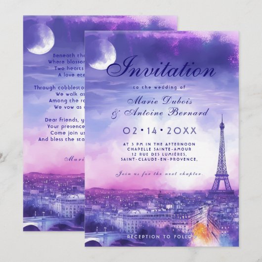 Invitation Avec le poème Amour Éternel à la Parisienne (Devant / Derrière)