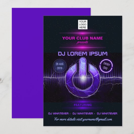 Invitation avec logo pour soirée DJ musique et dan (Devant / Derrière)