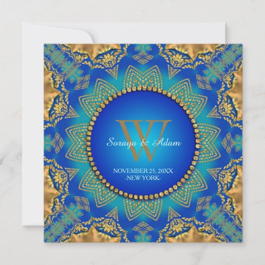 Invitation avec Monogramme en Dentelle Satinée Or (Devant)