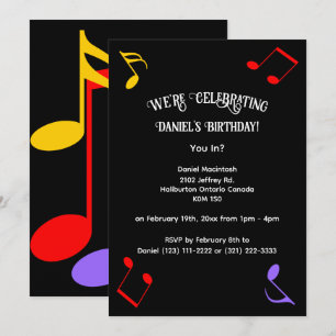 Invitation avec notes de musique d'anniversaire