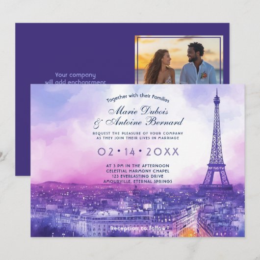 Invitation Avec photo à l'arrière Amour Éternel à la Parisien (Devant / Derrière)
