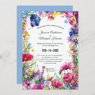 Invitation Avec photo, fleurs bleues de pré
