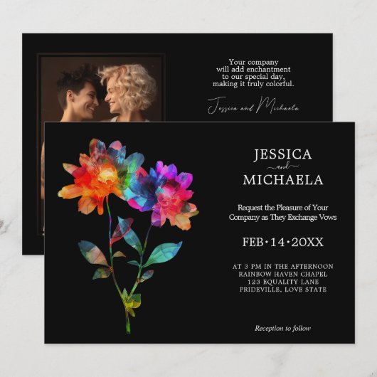 Invitation 🌈 Avec photo Petals & Pride (Devant / Derrière)