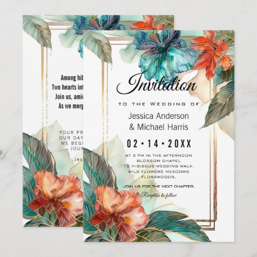 Invitation Avec poème à l'arrière Hibiscus Serenade Paradise (Devant / Derrière)