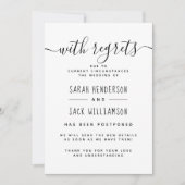 Invitation "Avec Regrets" Annonce de Mariage Reporté B & N (Devant)