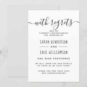 Invitation "Avec Regrets" Annonce de Mariage Reporté B & N
