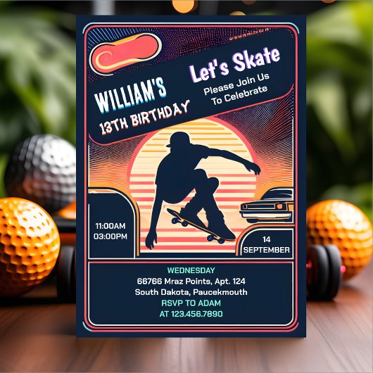 Invitation Avec Scooter Jump Zone Skateboard 13e anniversaire