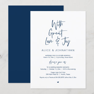 Invitation Avec un grand amour, Joie, Bleu marine, Fuite amou
