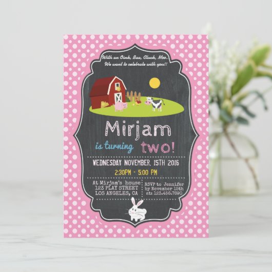 INVITATION AVEC UN OINK, BAA, CLUCK, MOO FARM BANTHDATY (Debout devant)